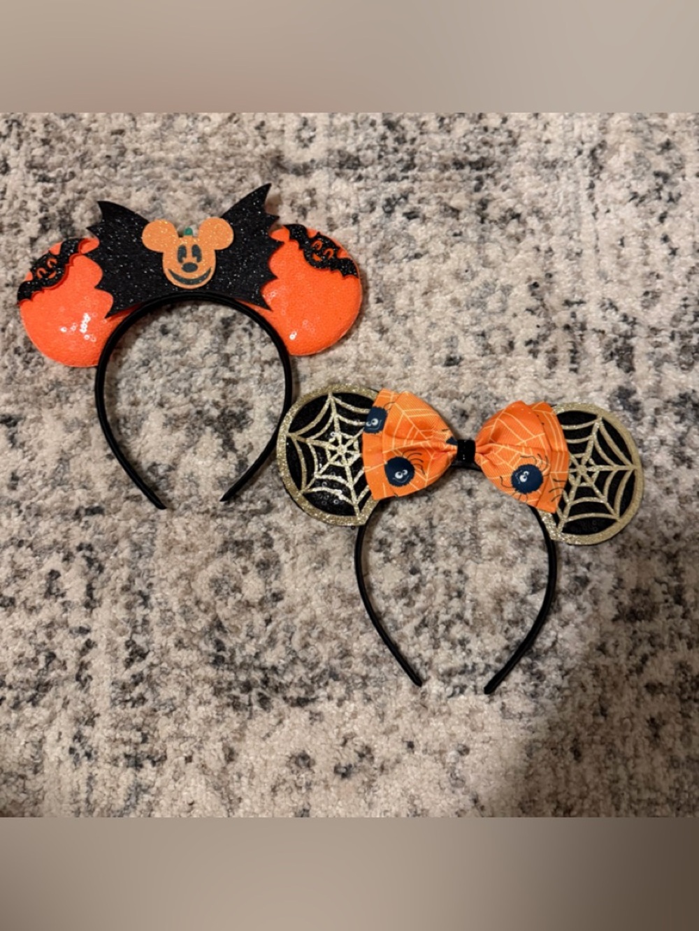 Kids Halloween Mouse Ear Headbands with Spiderweb and Bow - Orange